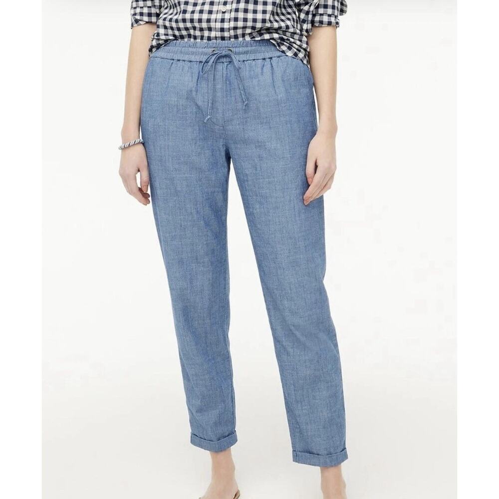 J.Crew Factory Women's Size 8 Chambray Drawstring Pants, Relaxed Fit Cotton